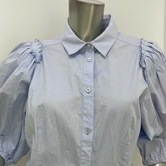 Karen Millen Quarter Balloon Sleeves Blue Button Up Shirt Top K4 - Picture 6 of 13